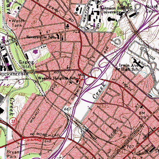 Topographic Map of Wesley Heights School, NC