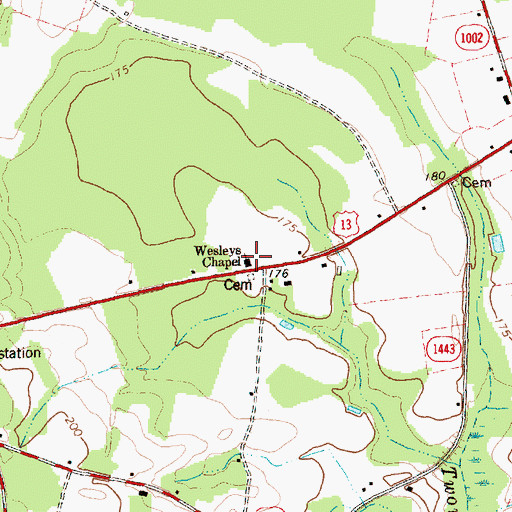 Topographic Map of Wesleys Chapel, NC