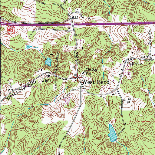 Topographic Map of West Bend, NC