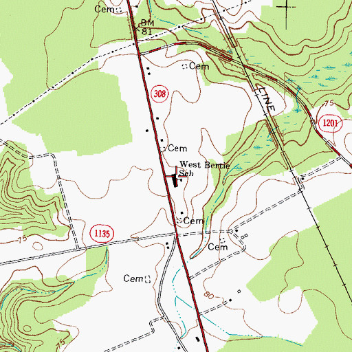 Topographic Map of West Bertie School, NC