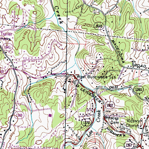 Topographic Map of West Buncombe School, NC