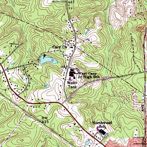Topographic Map of West Cary Middle School, NC