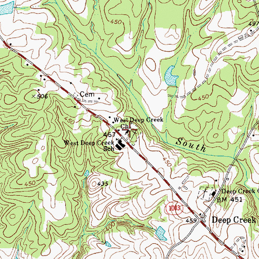Topographic Map of West Deep Creek Church, NC