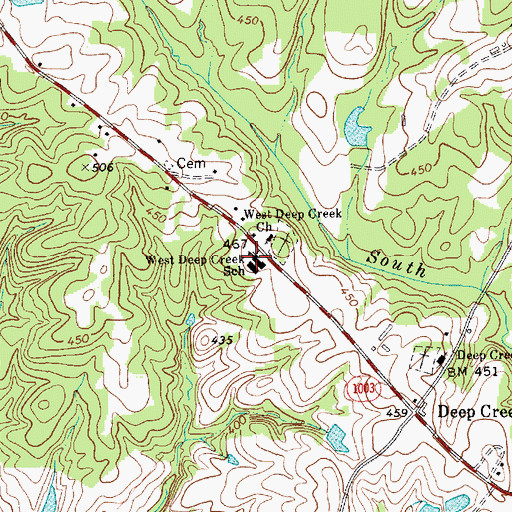 Topographic Map of West Deep Creek School, NC