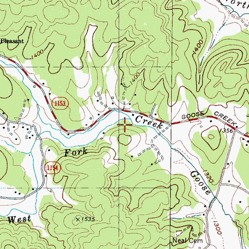 Topographic Map of West Fork Goose Creek, NC