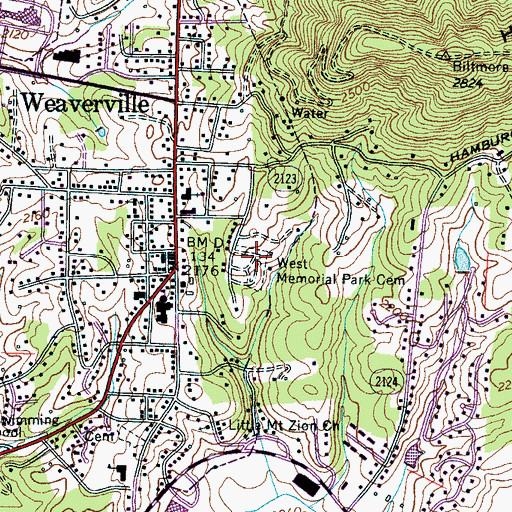 Topographic Map of West Memorial Park Cemetery, NC