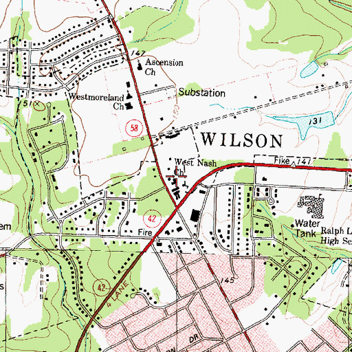 Topographic Map of West Nash Church, NC