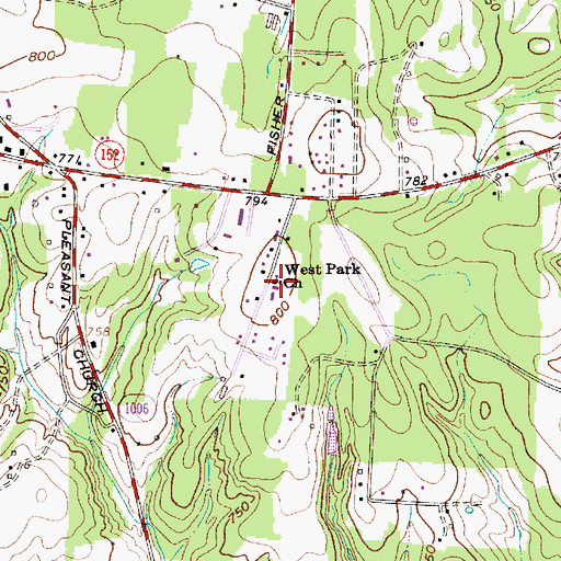 Topographic Map of West Park Church, NC
