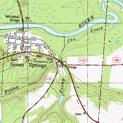 Topographic Map of West Prong Cox Creek, NC
