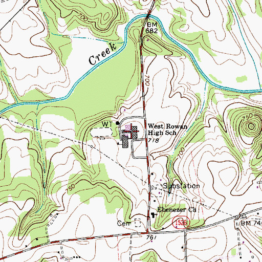 Topographic Map of West Rowan High School, NC