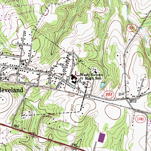 Topographic Map of West Rowan Junior High School, NC