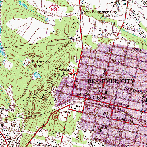 Topographic Map of West School, NC