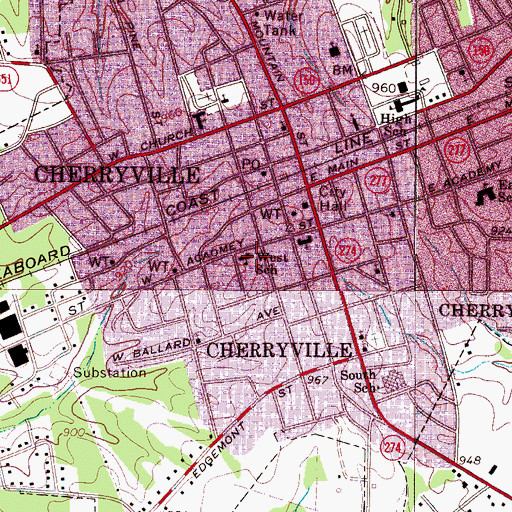 Topographic Map of West School, NC