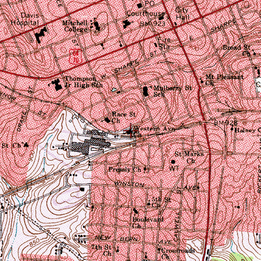 Topographic Map of Western Avenue Church, NC