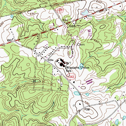 Topographic Map of Western Union School, NC