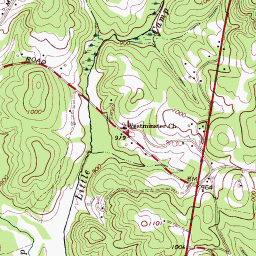 Topographic Map of Westminister Church, NC