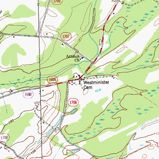 Topographic Map of Westminister Cemetery, NC