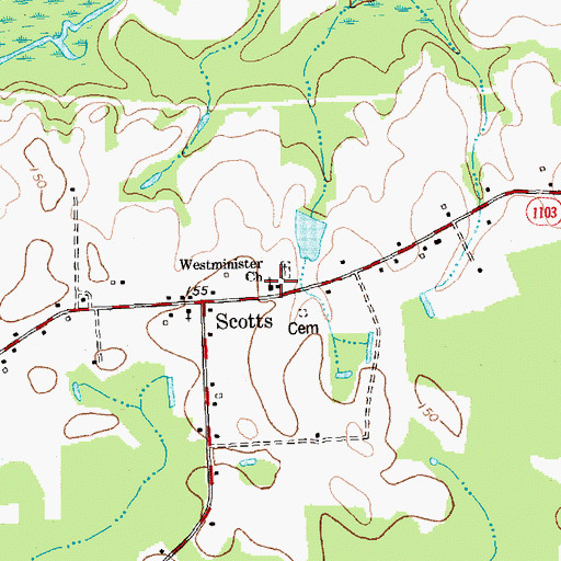 Topographic Map of Westminster Church, NC