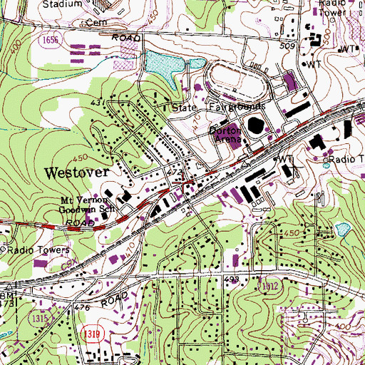 Topographic Map of Westover, NC