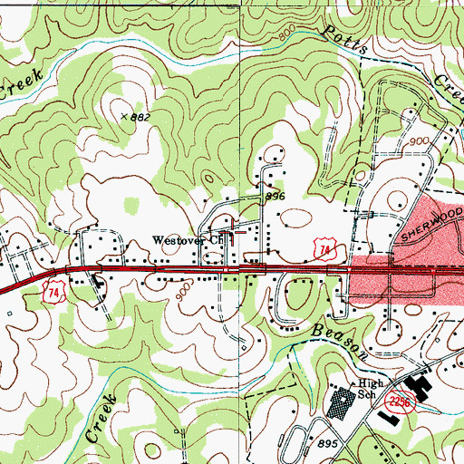 Topographic Map of Westover Baptist Church, NC