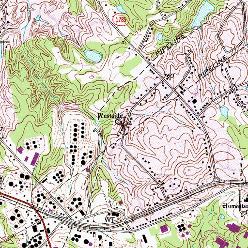 Topographic Map of Westside Baptist Church, NC