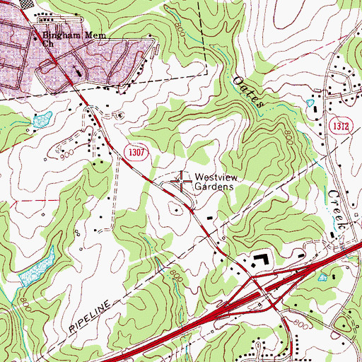Topographic Map of Westview Gardens, NC