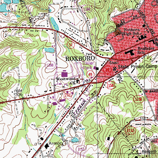 Topographic Map of Westwood Baptist Church, NC