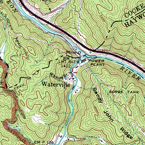 Topographic Map of Whaley Branch, NC