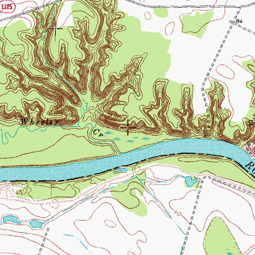 Topographic Map of Wheeler Creek, NC