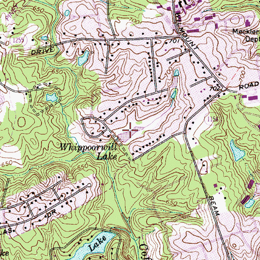 Topographic Map of Whippoorwill Lake, NC