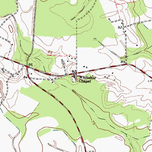 Topographic Map of Whitaker Chapel, NC