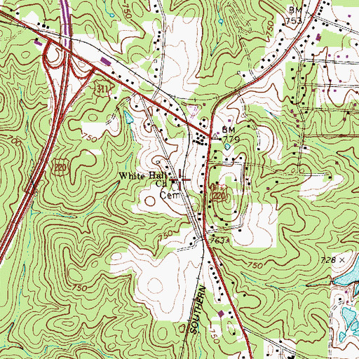 Topographic Map of White Hall Church, NC