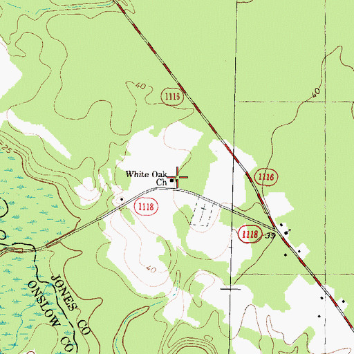 Topographic Map of White Oak Church, NC