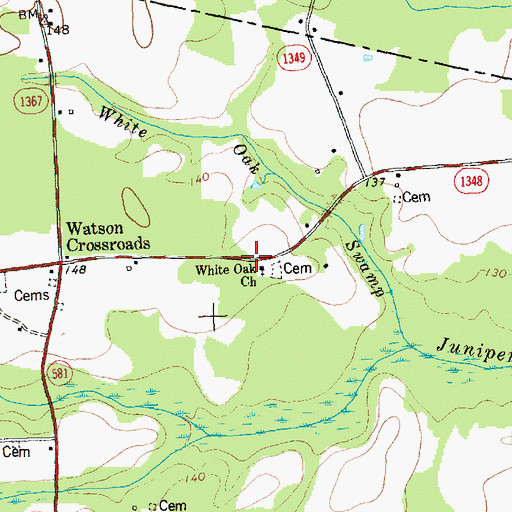 Topographic Map of White Oak Church, NC