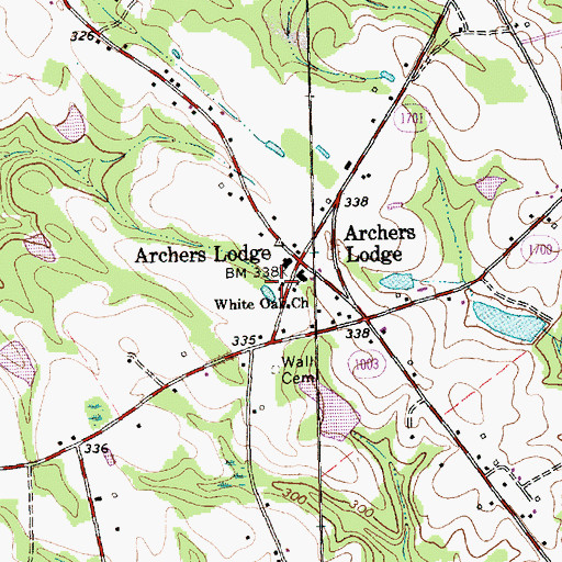 Topographic Map of White Oak Church, NC