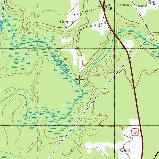 Topographic Map of Whiteoak Swamp, NC