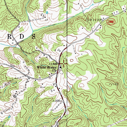 Topographic Map of White Plains Baptist Church, NC