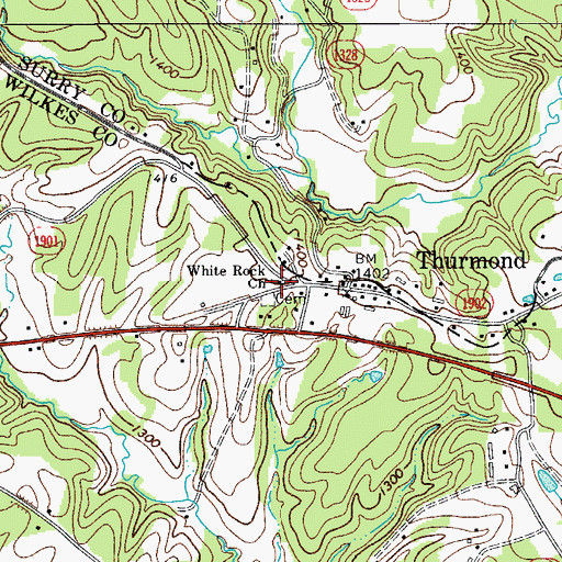 Topographic Map of White Rock Church, NC
