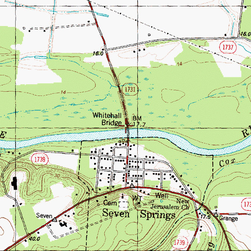 Topographic Map of Whitehall Bridge, NC