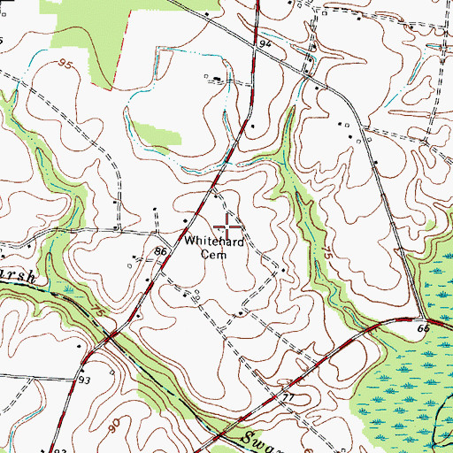 Topographic Map of Whitehead Cemetery, NC