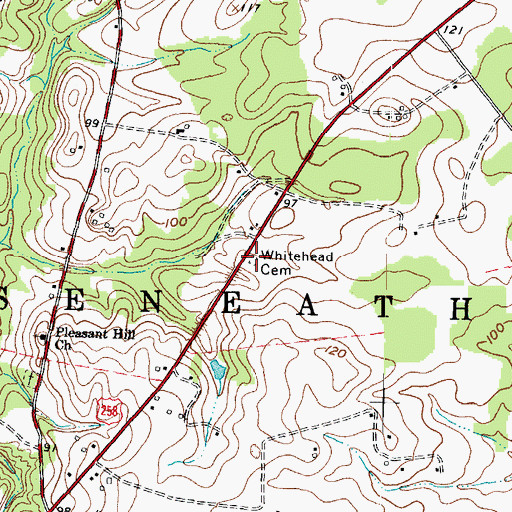 Topographic Map of Whitehead Cemetery, NC