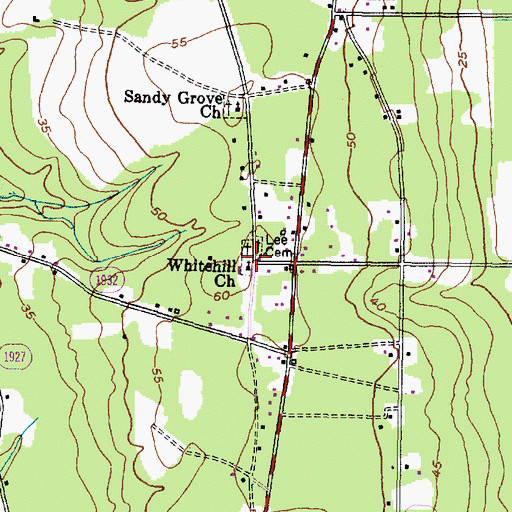 Topographic Map of Whitehill Church, NC
