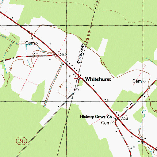Topographic Map of Whitehurst, NC