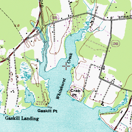 Topographic Map of Whitehurst Creek, NC