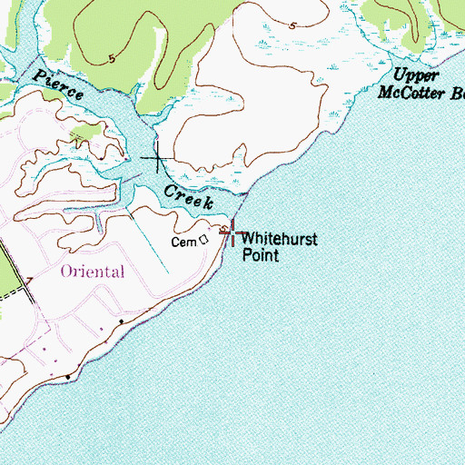 Topographic Map of Whitehurst Point, NC