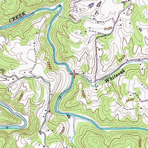 Topographic Map of Whiteoak Creek, NC