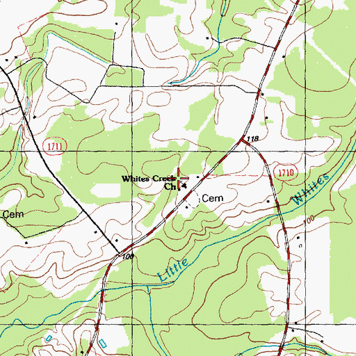 Topographic Map of Whites Creek Church, NC