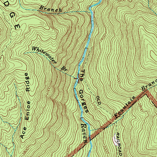 Topographic Map of Whitewater Branch, NC