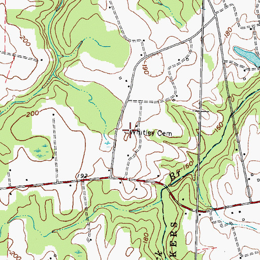 Topographic Map of Whitley Cemetery, NC