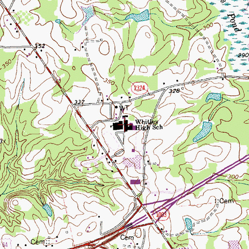 Topographic Map of Whitley High School, NC